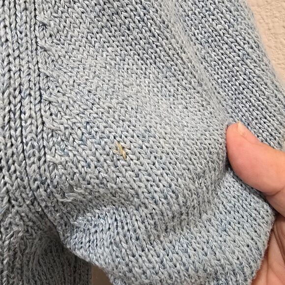 Vtg Blue Embroidered Cardigan Sweater Womens Lg Cottage Linen Blend Short Sleeve - Picture 4 of 8